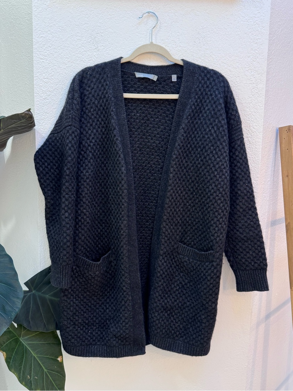 Vince Wool/Yak Blend Honeycomb Textured Open-Front Knit Cardigan Size Small $495